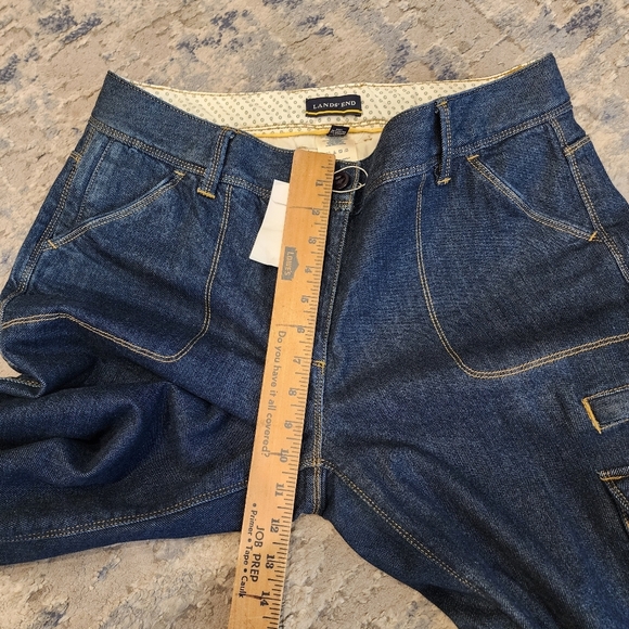 Lands' End Lined Cargo Jeans Darkwash Straight 7 Pockets Size 14 - Picture 14 of 16